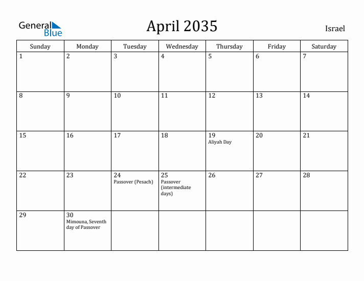 April 2035 Calendar Israel