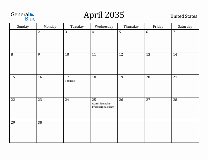 April 2035 Calendar United States