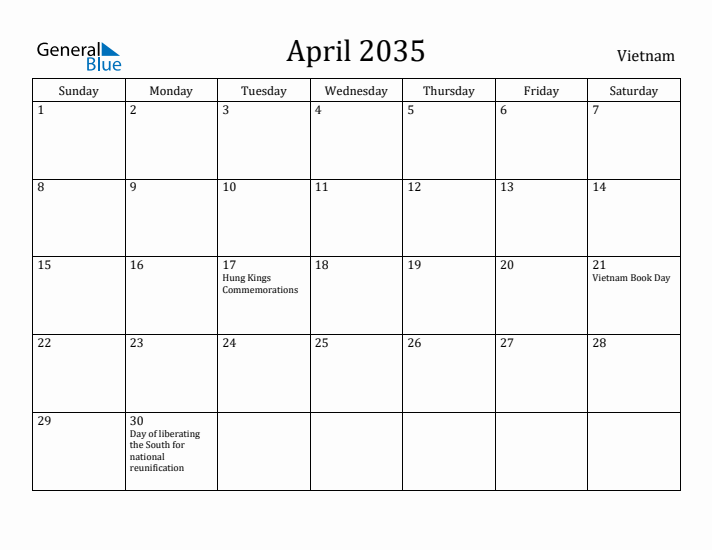 April 2035 Calendar Vietnam