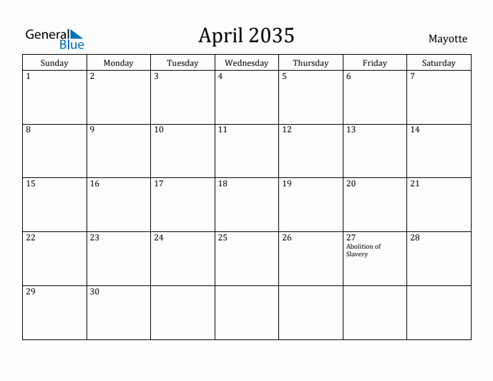 April 2035 Calendar Mayotte