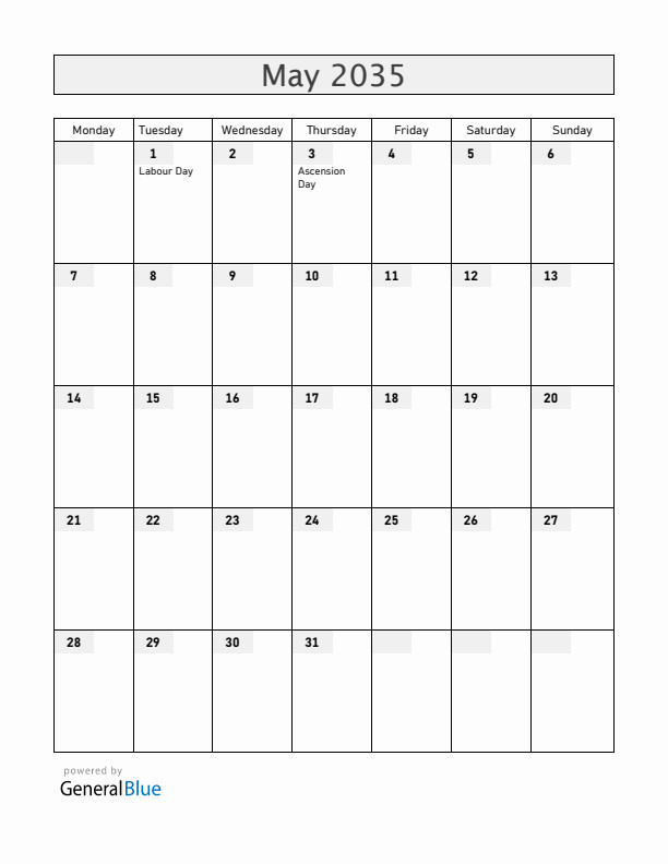 Aruba May 2035 Calendar with Holidays