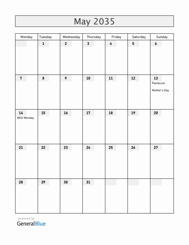 Bahamas May 2035 Calendar with Holidays