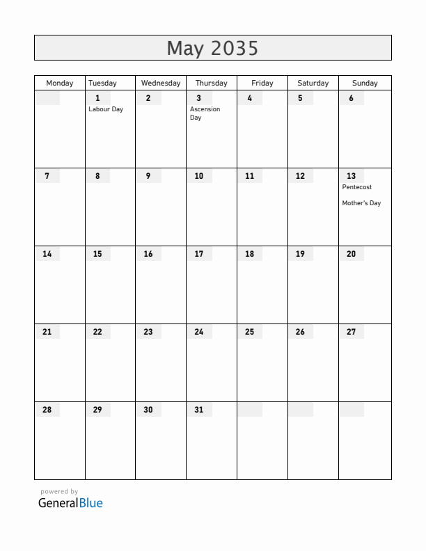 Finland May 2035 Calendar with Holidays