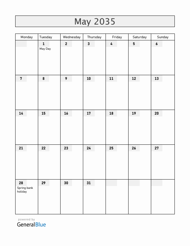 Gibraltar May 2035 Calendar with Holidays