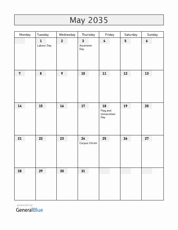 Haiti May 2035 Calendar with Holidays