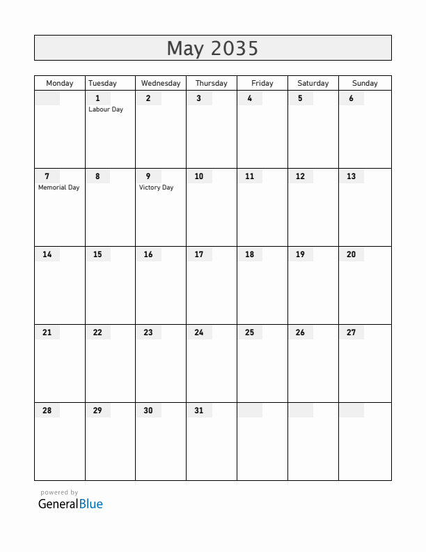 Moldova May 2035 Calendar with Holidays