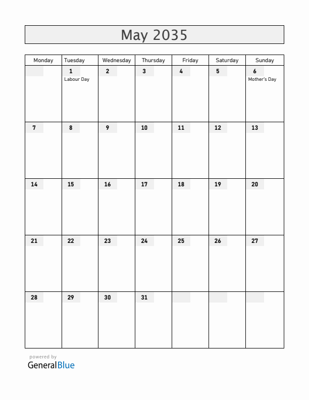 Romania May 2035 Calendar with Holidays
