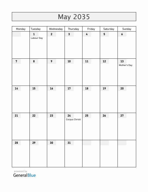 San Marino May 2035 Calendar with Holidays