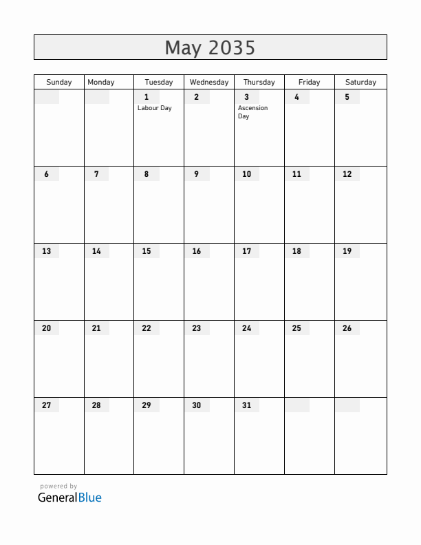 Burundi May 2035 Calendar with Holidays