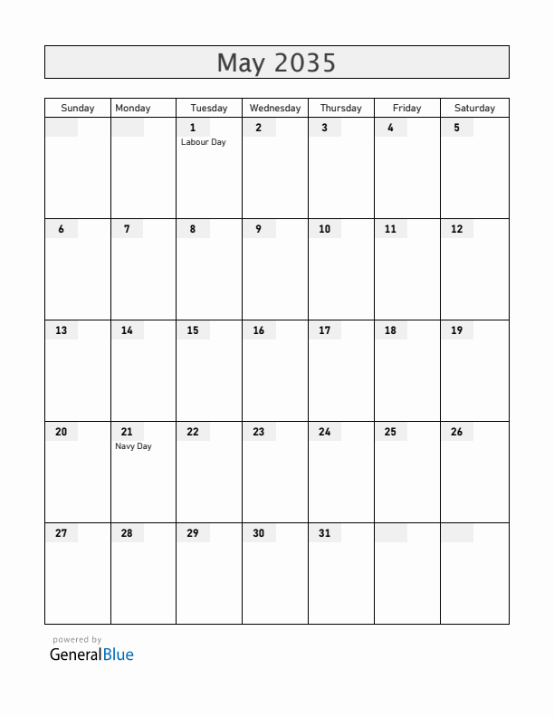 Chile May 2035 Calendar with Holidays