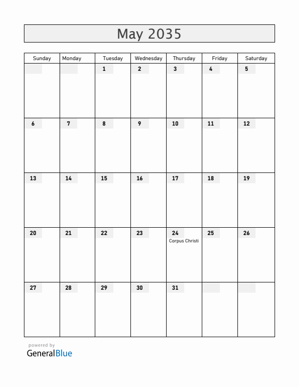 Dominican Republic May 2035 Calendar with Holidays