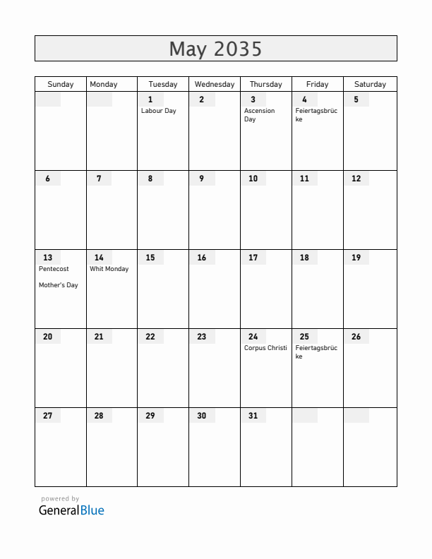 Liechtenstein May 2035 Calendar with Holidays
