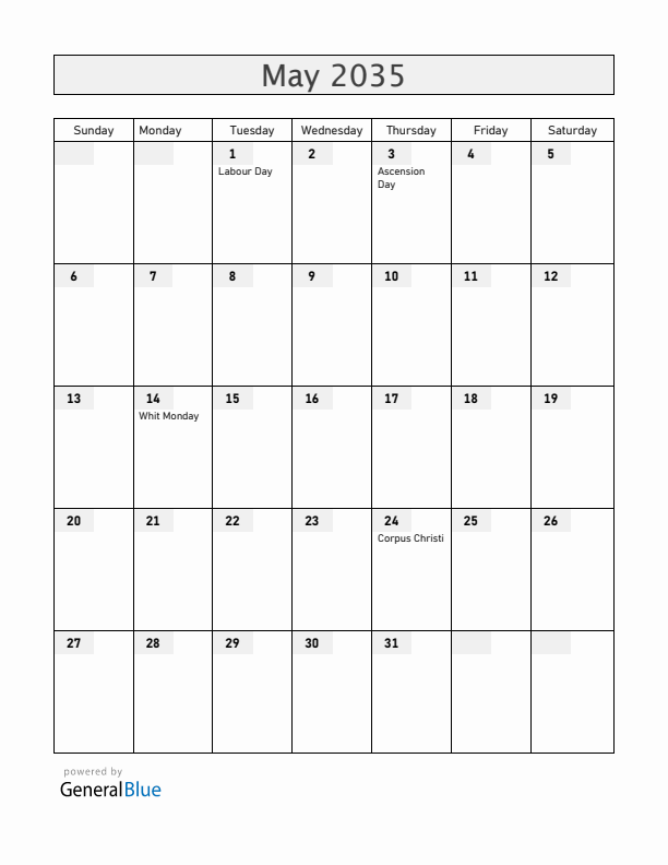 Monaco May 2035 Calendar with Holidays