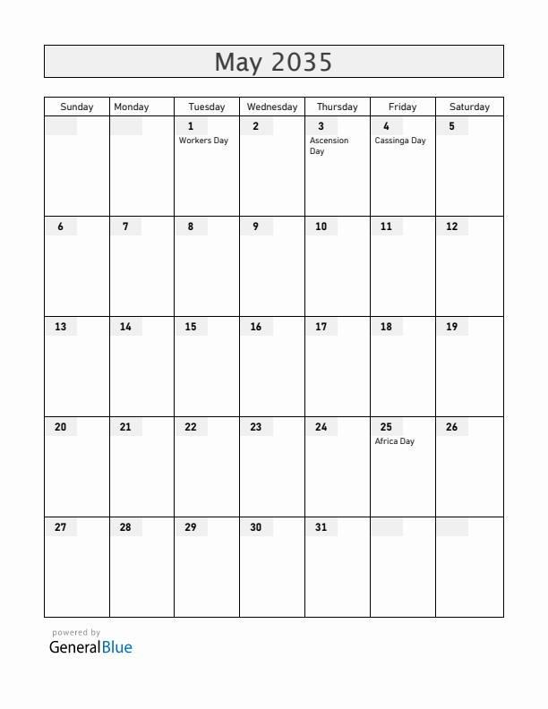 Namibia May 2035 Calendar with Holidays