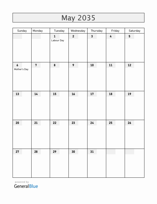 Romania May 2035 Calendar with Holidays