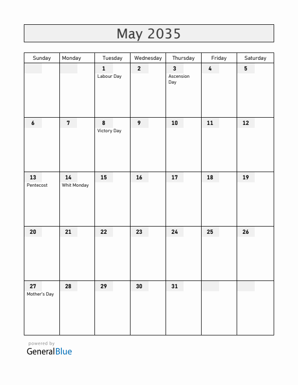 Mayotte May 2035 Calendar with Holidays