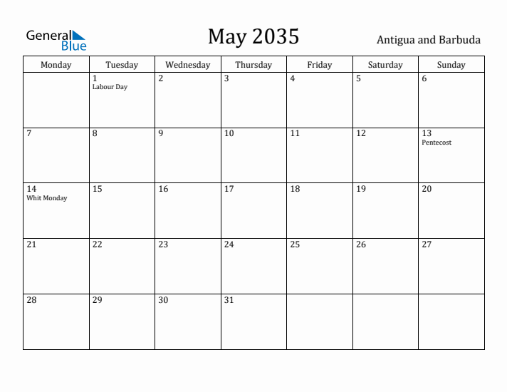May 2035 Calendar Antigua and Barbuda