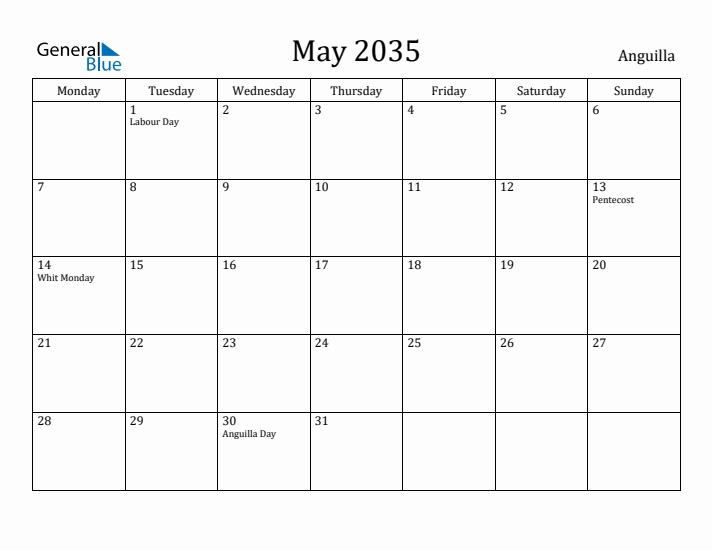 May 2035 Calendar Anguilla