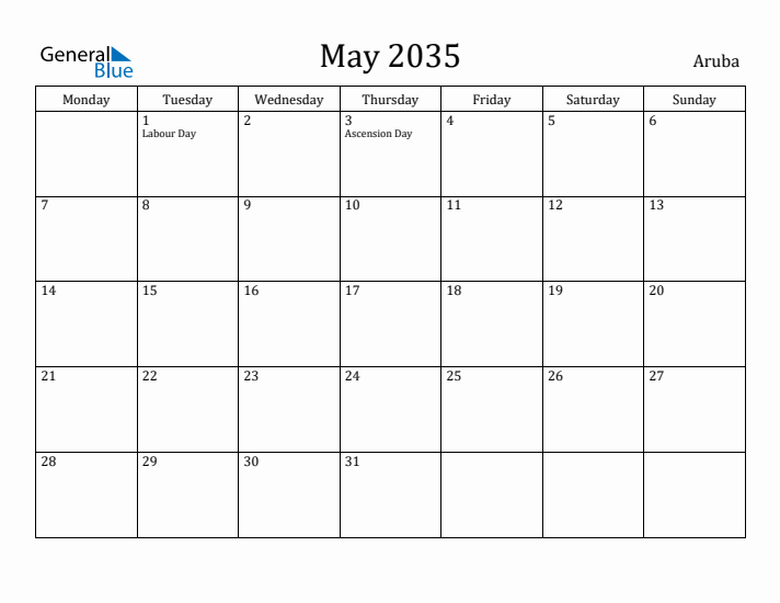 May 2035 Calendar Aruba