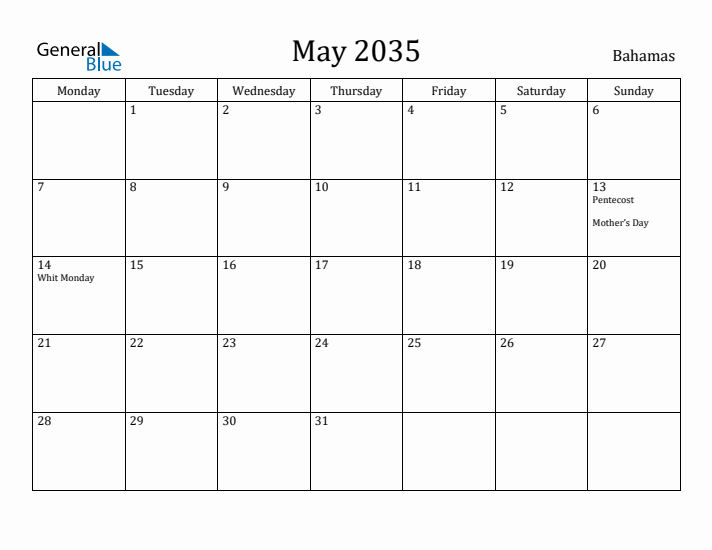 May 2035 Calendar Bahamas