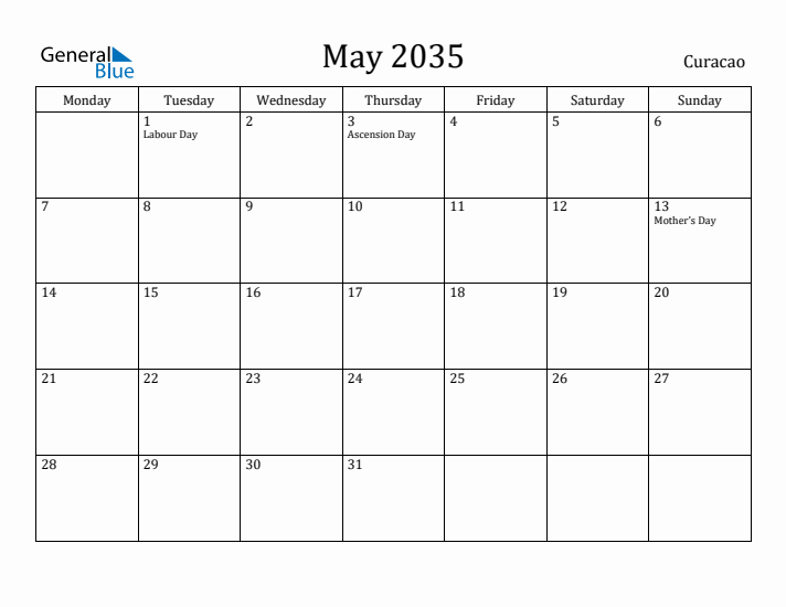 May 2035 Calendar Curacao