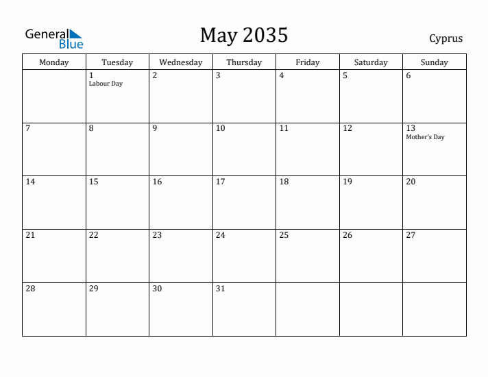 May 2035 Calendar Cyprus