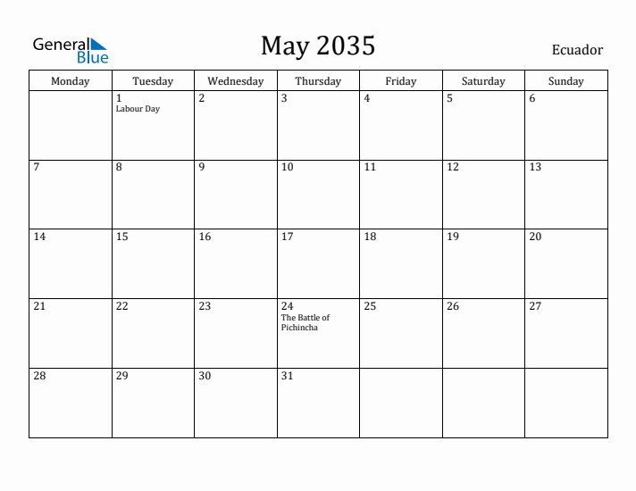 May 2035 Calendar Ecuador