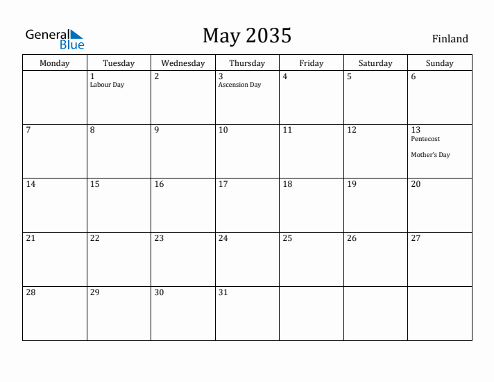 May 2035 Calendar Finland