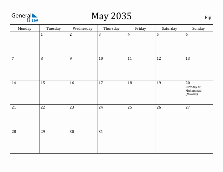 May 2035 Calendar Fiji
