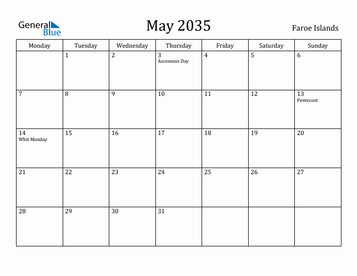 May 2035 Calendar Faroe Islands