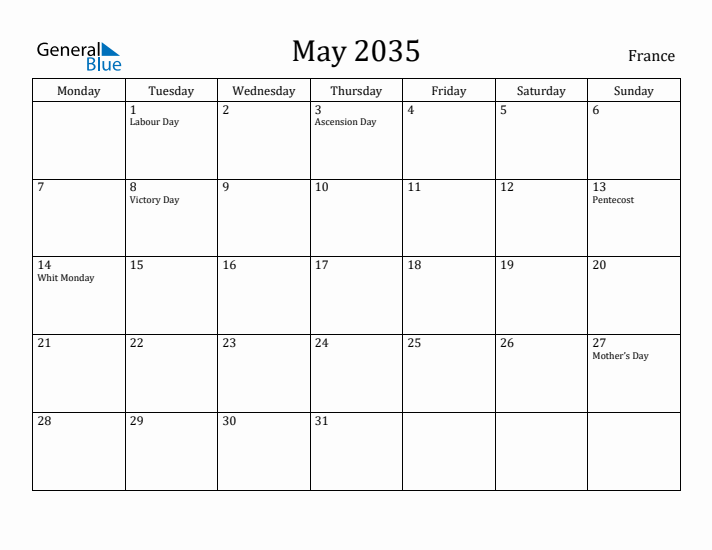 May 2035 Calendar France
