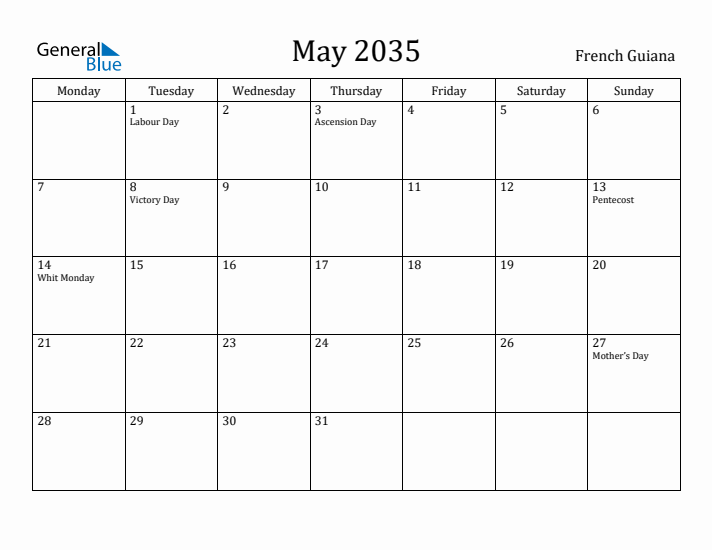 May 2035 Calendar French Guiana
