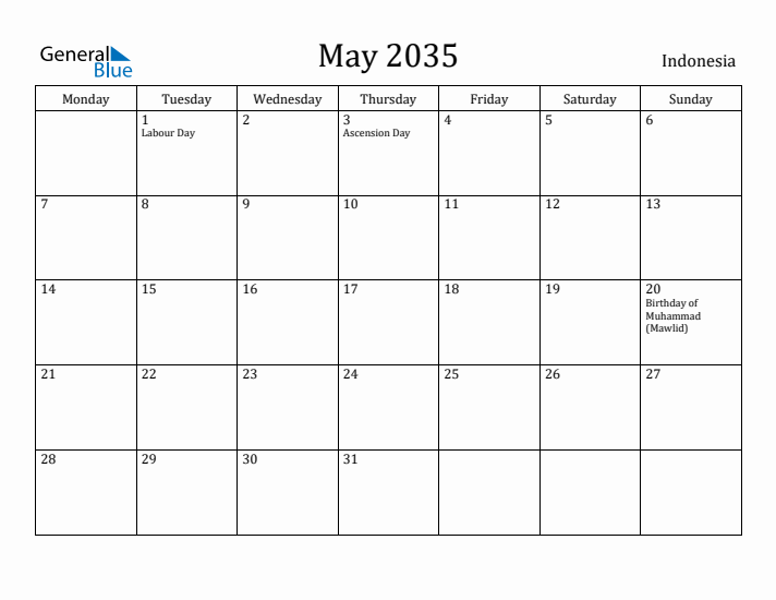 May 2035 Calendar Indonesia