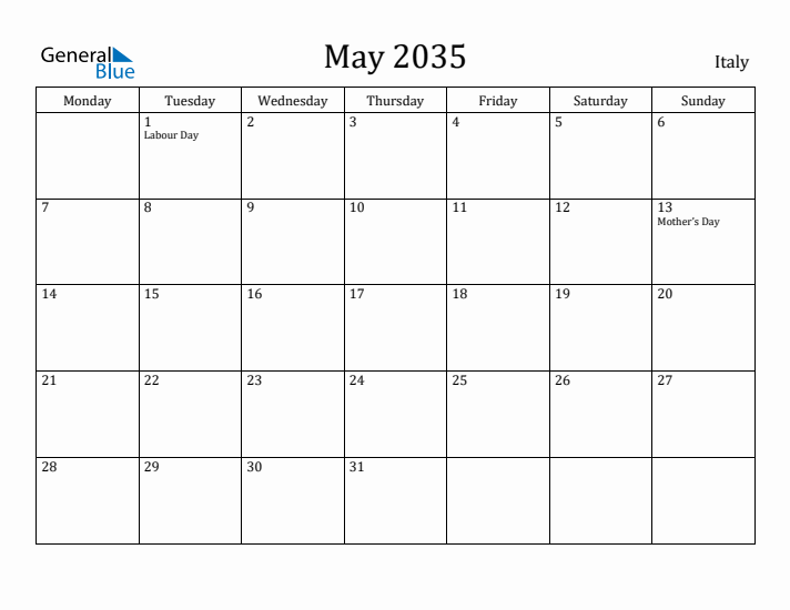 May 2035 Calendar Italy