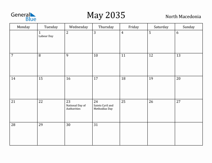 May 2035 Calendar North Macedonia