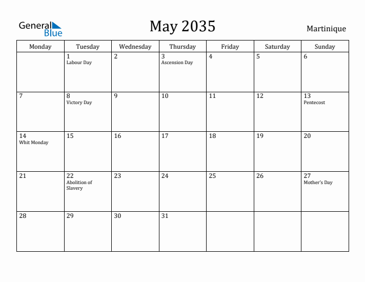 May 2035 Calendar Martinique