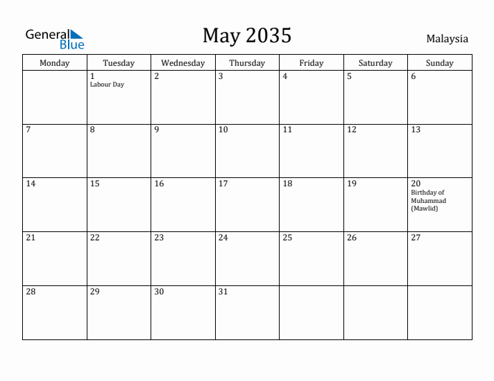 May 2035 Calendar Malaysia