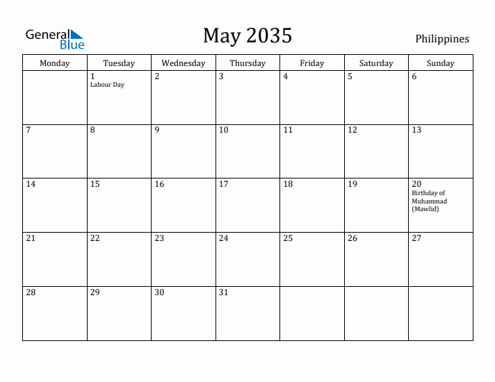 May 2035 Calendar Philippines