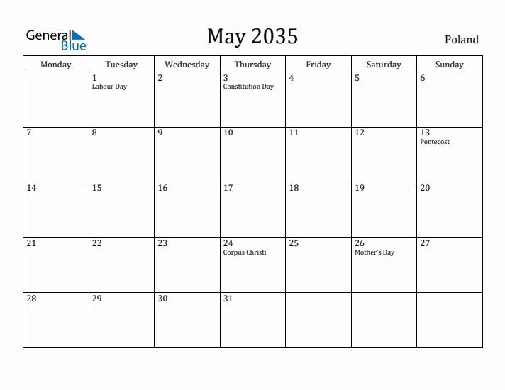 May 2035 Calendar Poland