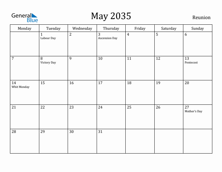 May 2035 Calendar Reunion
