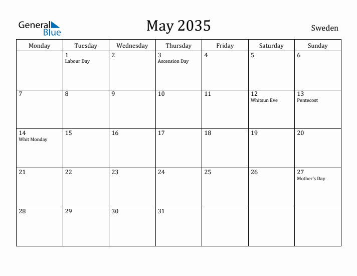 May 2035 Calendar Sweden
