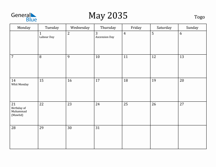May 2035 Calendar Togo