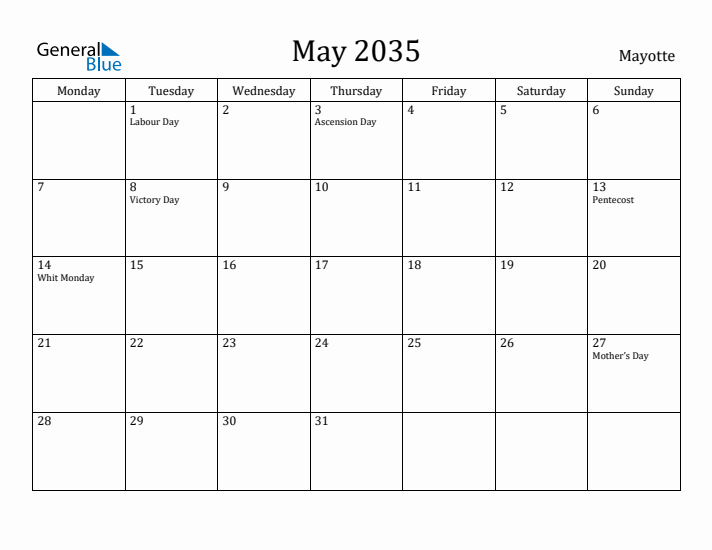 May 2035 Calendar Mayotte