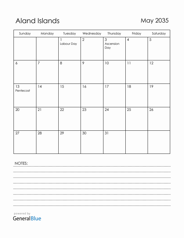 May 2035 Aland Islands Calendar with Holidays (Sunday Start)