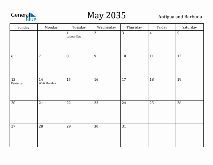May 2035 Calendar Antigua and Barbuda