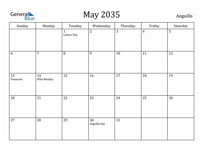 May 2035 Calendar Anguilla