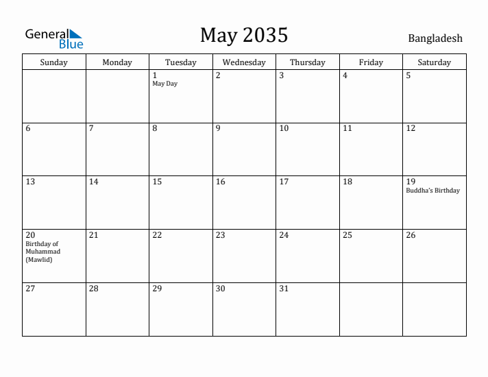 May 2035 Calendar Bangladesh
