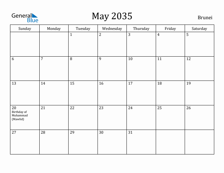 May 2035 Calendar Brunei