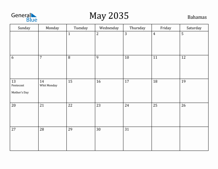May 2035 Calendar Bahamas