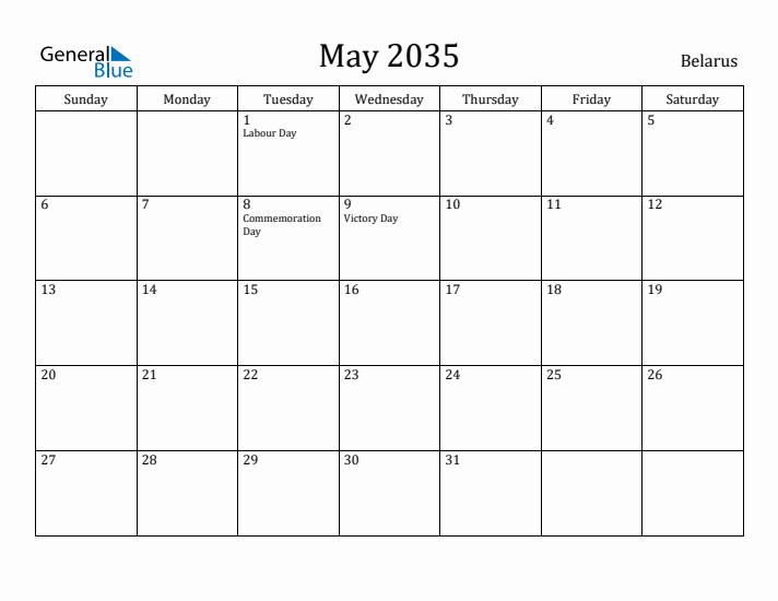 May 2035 Calendar Belarus